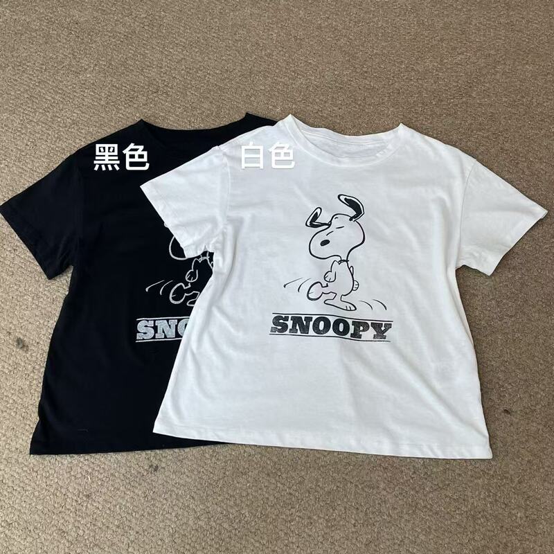 Ting Ge New Korean Style Distressed Cartoon Dog Letter Print Trendy Short Sleeve Top 610207