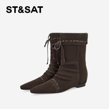 St&sat/saturday french strappy short boots, korean style fashionable and versatile new fashion boots, temperament and fashionable women's boots