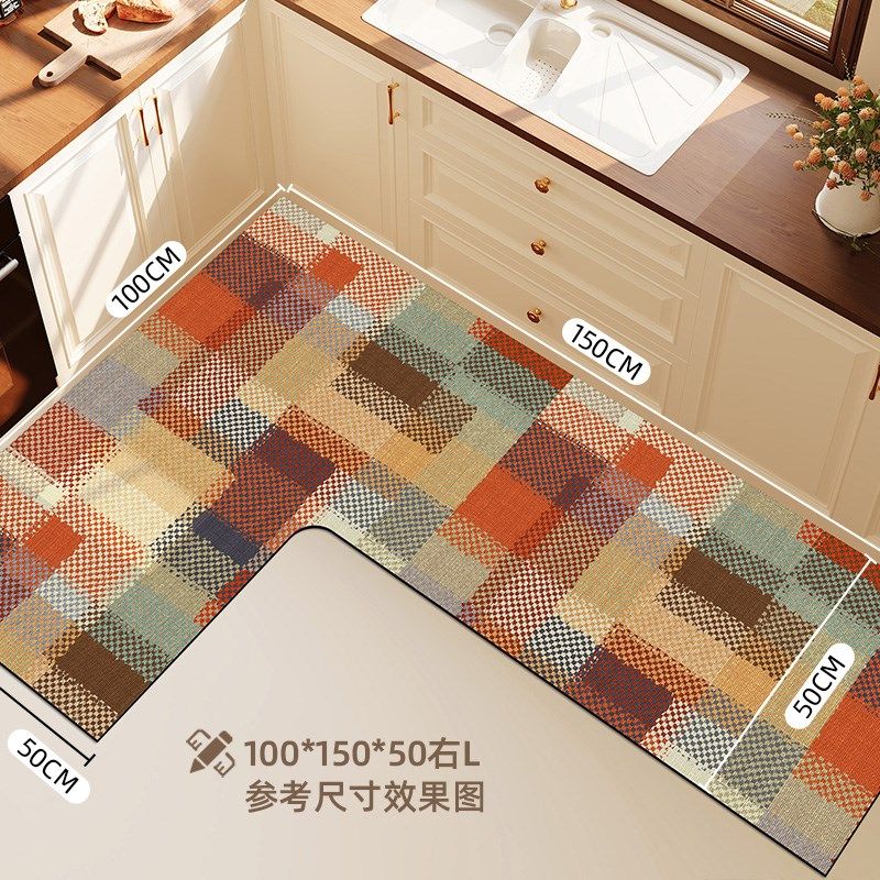 Kitchen floor mats are non-slip and oil-proof, wipeable and washable, waterproof and dirt-resistant, 7-shaped carpet mats, anti-fall L-shaped floor mats
