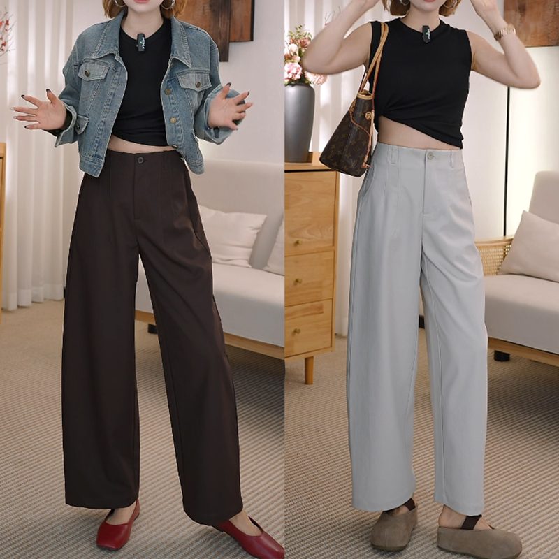 Brown Korean-Style Cropped Straight-Leg Pants for Women, 2026 Autumn New Collection, Petite High-Waisted Slimming Fashionable Versatile Wide-Leg Pants Brown Korean-Style Cropped Straight-Leg Pants for Women, 2026 Autumn New Collection, Petite High-Waisted Slimming Fashionable Versatile Wide-Leg Pants