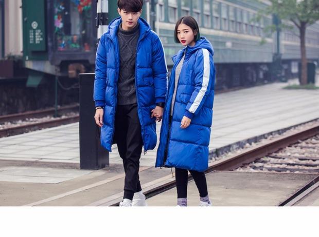 Cotton nam mùa đông dài phần lớn kích thước dày quần áo cotton ấm Phiên bản Hàn Quốc của thủy triều trùm đầu bọ cạp mùa đông bf gió đôi quần áo đôi nam nữ