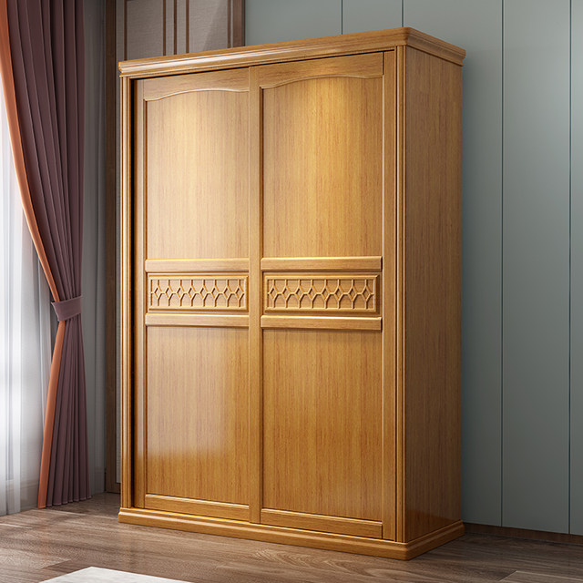 Popular Solid Wood Wardrobe, Modern Chinese Style, Two, Three or Four Doors, Sliding Doors, Simple Home Bedroom Wardrobe with Mirror
