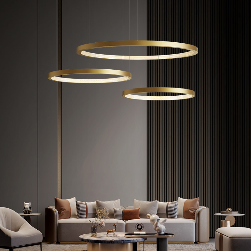 All copper minimal luxury room chandelier modern atmosphere circular high-end duplex building Lighting room