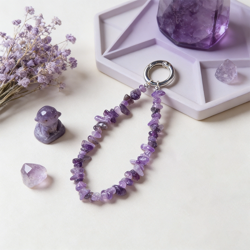 Amethyst Phone Chain Lanyard, Wealth-Attracting Hanging Chain, Bag Keychain, High-End Gravel Pendant, Wrist Rope, Wristband, Anti-Lost