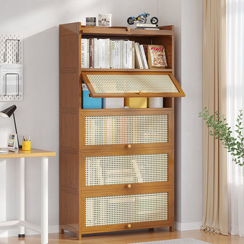 Bookshelf shelf is placed on the floor simple household bookcase with door dustproof storage cabinet living room cabinet storage against the wall