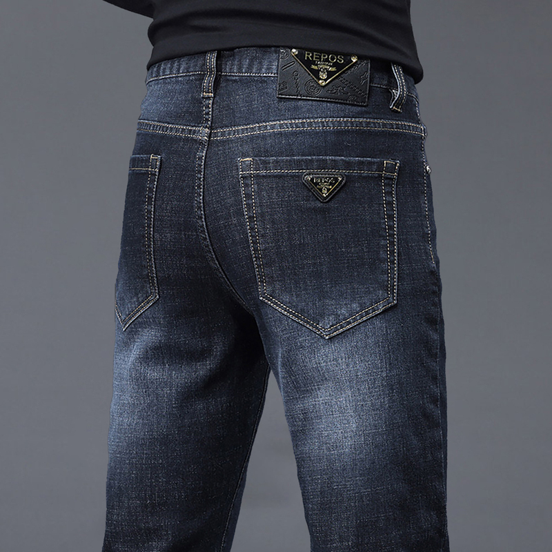 High-End Dark Blue Slim-Fit Skinny Jeans for Men 2026 Stretch Straight Casual Washed Trendy Brand Men's Pants