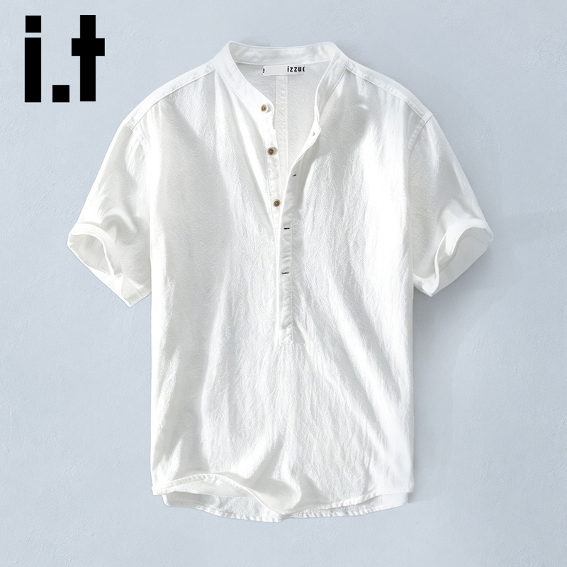 It Izzue Trendy Brand Japanese Simple Linen Short-Sleeved Shirt for Men Summer Chinese Style White Thin Shirt Y It Izzue Trendy Brand Japanese Simple Linen Short-Sleeved Shirt for Men Summer Chinese Style White Thin Shirt Y