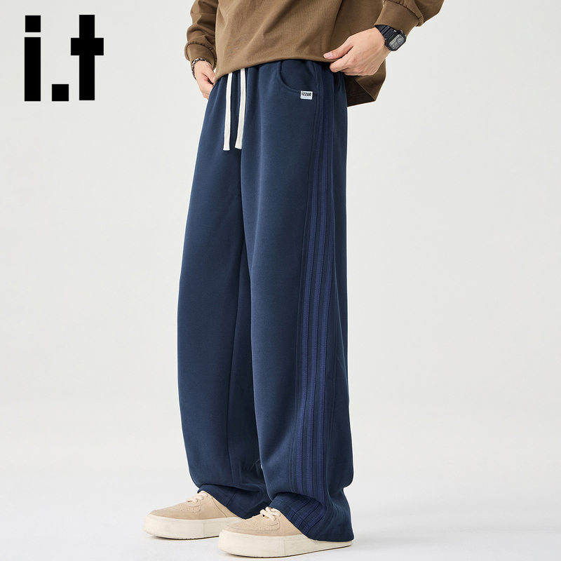 It Izzue American-Style Heavyweight Loose Navy Blue Sweatpants for Men, Versatile Straight-Leg Pants for Spring and Autumn, Sports Casual Pants Y