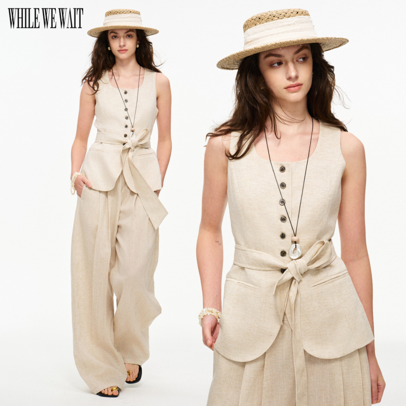 While We Wait Linen Narrative·French-Style Lazy Vibe Sleeveless Natural Linen Vest Wide-Leg Pants Set for Women