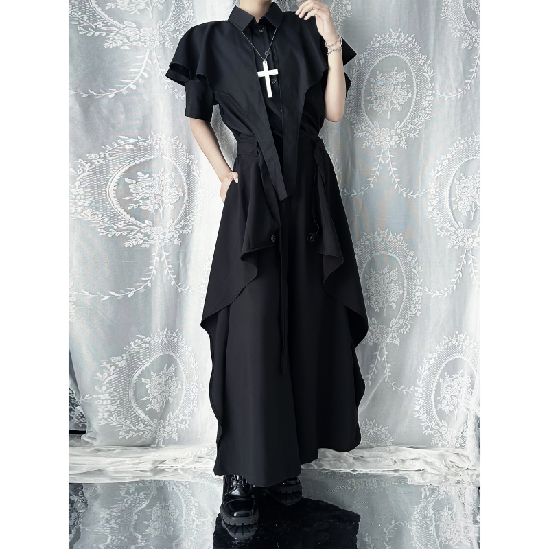 Stun Original Niche Design Batwing Shirt Long-Sleeve High-End Ribbon Shirt Short-Sleeve Unisex Style Top Stun Original Niche Design Batwing Shirt Long-Sleeve High-End Ribbon Shirt Short-Sleeve Unisex Style Top