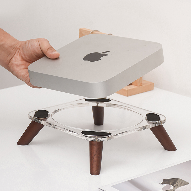 Desktop Solid Wood Mac Mini M2 Stand Macmini Acrylic Base Bracket Vertical Cooling Dustproof Storage