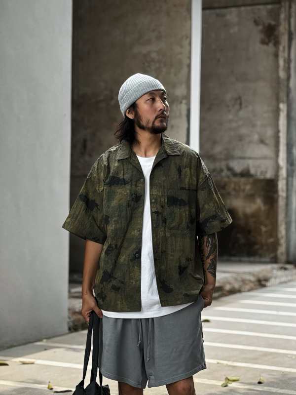 Clouraft Japanese Style Design Off-Shoulder Casual Top Loose Shirt Summer Men's Camouflage Quick-Drying Shirt Short Sleeves Clouraft Japanese Style Design Off-Shoulder Casual Top Loose Shirt Summer Men's Camouflage Quick-Drying Shirt Short Sleeves