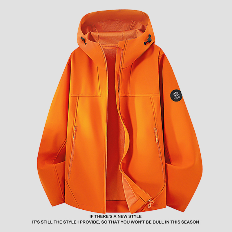 Orange Outdoor Hooded Jacket for Men and Women 2026 New Spring and Autumn Orange Windproof Sports Couple Jacket