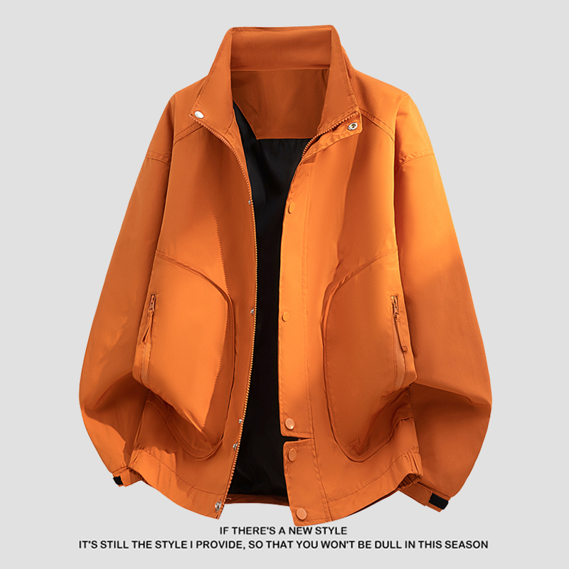 Orange-Red American-Style Stand-Collar Workwear Flight Jacket for Men, Spring and Autumn Season, Large Size, Zip Pocket, Windbreaker Orange-Red American-Style Stand-Collar Workwear Flight Jacket for Men, Spring and Autumn Season, Large Size, Zip Pocket, Windbreaker