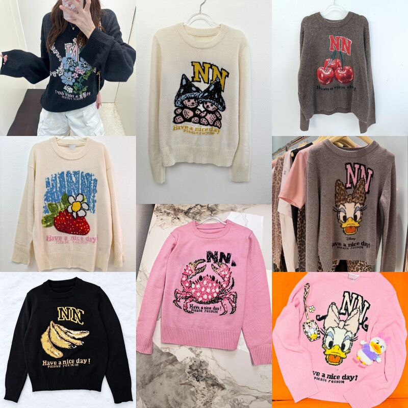 Sanbiao Pinqin Autumn and Winter New Nordic Letter Jacquard Fruit and Animal Wool Blend Pullover Knit Sweater