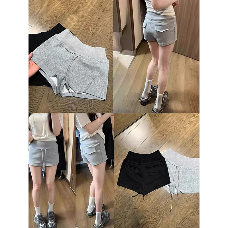 Mosesqueen Gray Sports Shorts for Women, Summer Casual Drawstring High-Waisted Hip-Hugging Hot Pants Mosesqueen Gray Sports Shorts for Women, Summer Casual Drawstring High-Waisted Hip-Hugging Hot Pants