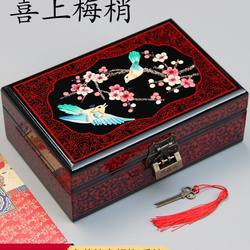 Shanxi Pingyao 래커 박스 복고풍 보석 상자 나무 웨딩 드레싱 박스 보석 보관소 상자 메이크업 상자가있는 잠금 페인트 상자