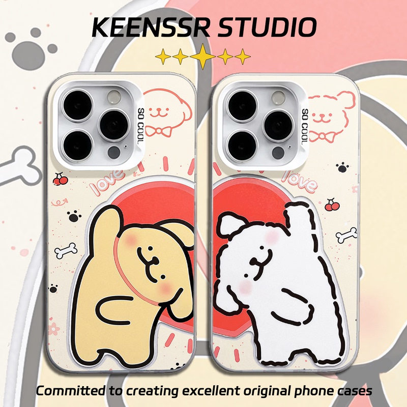 Greeting Line Art Puppy Couple Phone Case for Apple 17 iPhone 16 Pro Max 12 Iqoo Oneplus 60 Mate Redmi 70 New Model 80 Huawei 15 Vivo 13 Pura Xiaomi Honor 14 Oppo