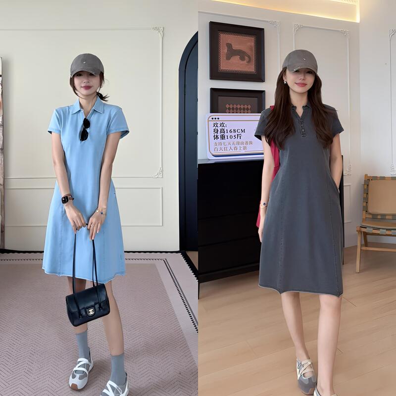 【Yu Huanhuan】Summer Casual Versatile Fashion Lapel Half-Button Dress-Yhq60053 【Yu Huanhuan】Summer Casual Versatile Fashion Lapel Half-Button Dress-Yhq60053