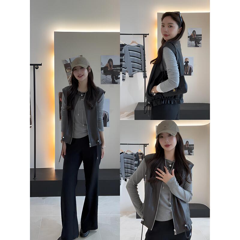 【Yu Huanhuan】Autumn Casual Fashion Versatile Drawstring Hem Leather Vest-Yhw60441 【Yu Huanhuan】Autumn Casual Fashion Versatile Drawstring Hem Leather Vest-Yhw60441