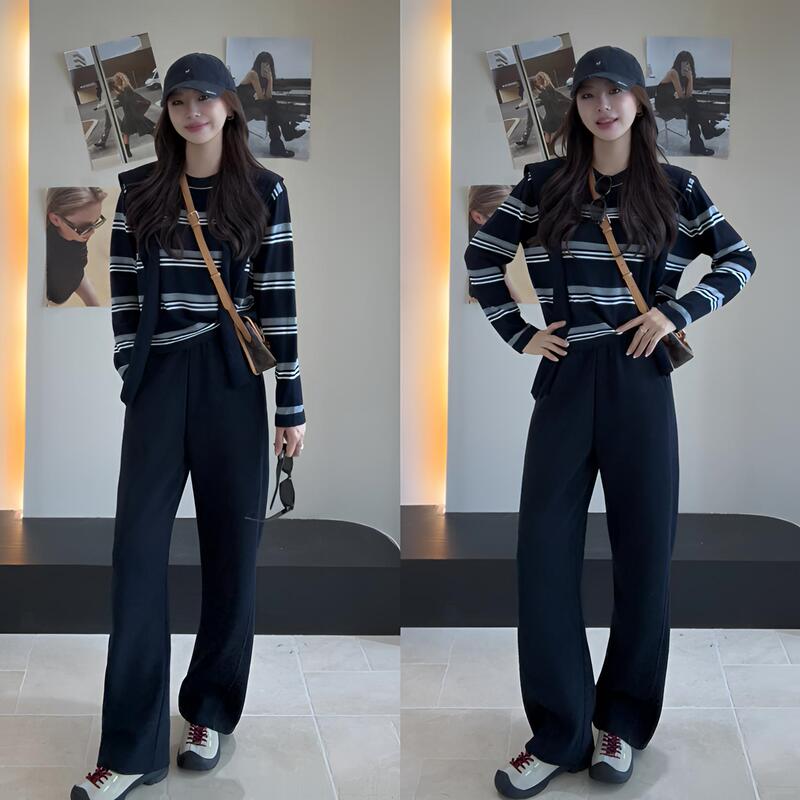 【Yu Huanhuan】Autumn Fashion Versatile Slim-Fit Elastic Waist Drawstring Patchwork Sweatpants-Yhk60246 【Yu Huanhuan】Autumn Fashion Versatile Slim-Fit Elastic Waist Drawstring Patchwork Sweatpants-Yhk60246