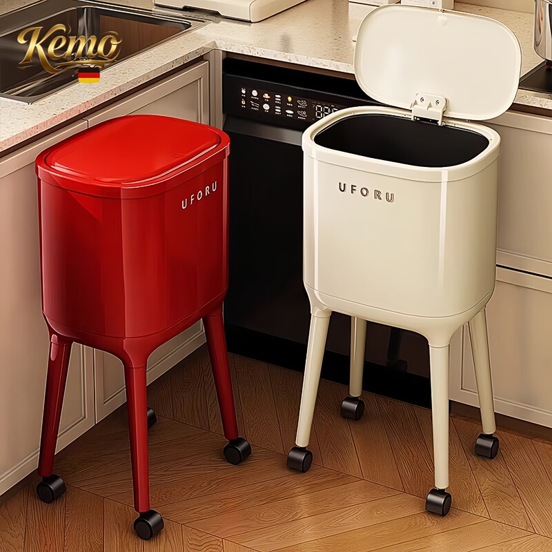 German Kitchen Trash Can for Home Use, 2026 New Model, Movable, High Aesthetic Value, with Lid, Large Capacity, No Need to Bend Over, Tall Bin