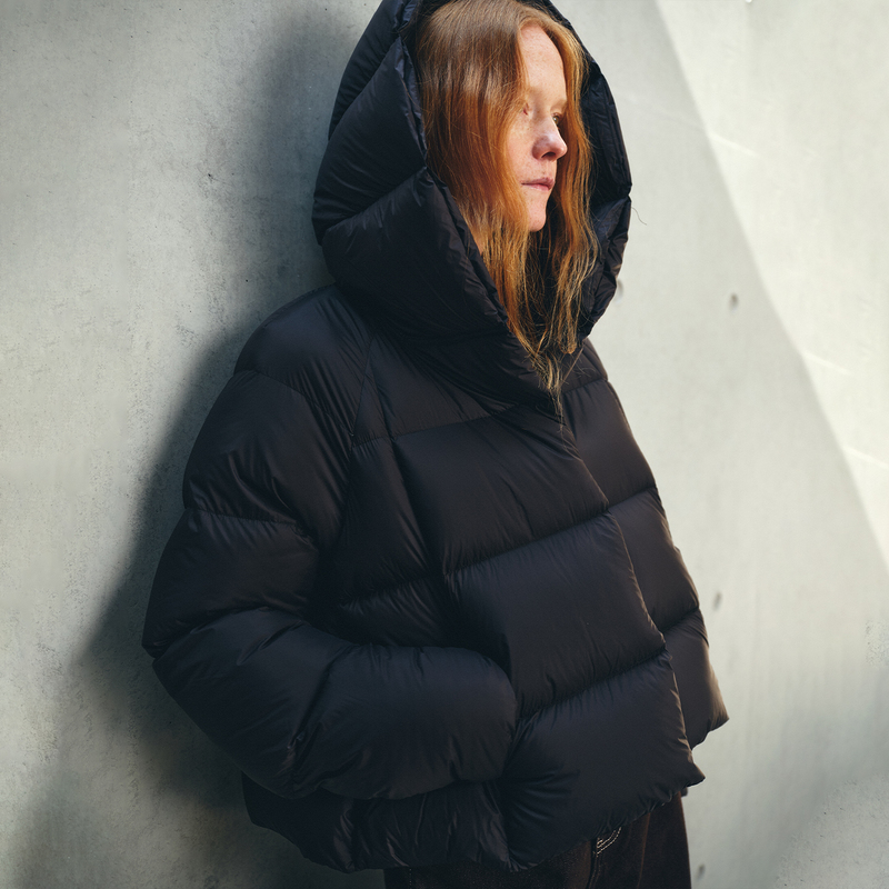 Jil Sister "Puff Cloud Feel Series" 90 White Goose down Hooded down Jacket for Women Winter Magnetic Buckle Coat