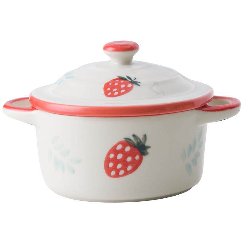 Children's Dessert Steamed Egg Bowl, Baby Food Supplement Bowl, Underglaze Color Microwave Oven Bowl with Lid, Small Soufflé Pudding Bowl