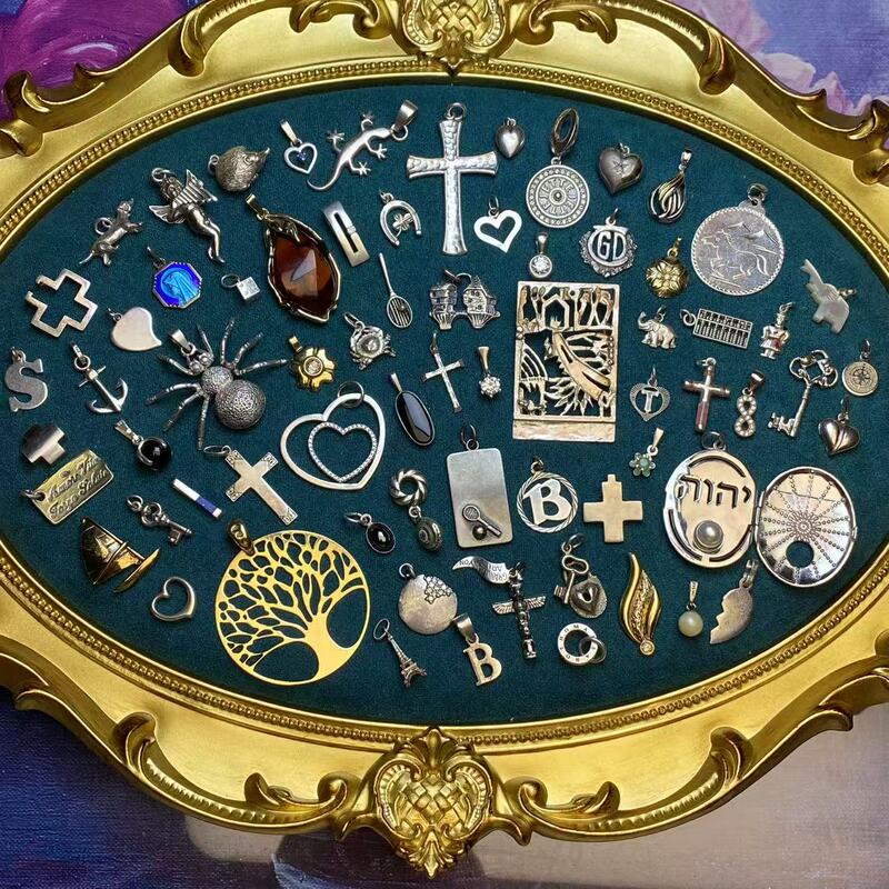 European German Antique Vintage Sterling Silver Necklace Pendant Western-Style Flowing Crystal Gemstone Collectible Grade 07 Fine Item