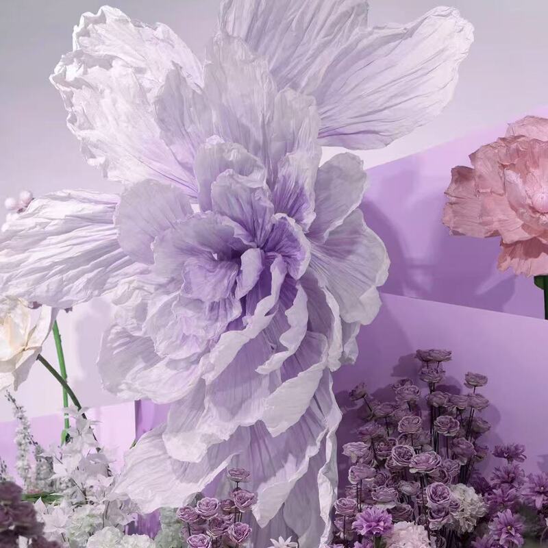 Large Paper Flower Decorations for Weddings, Large Pleated Artificial Flowers, Hotel Background Props, Giant Paper Art Flowers, Finished Products
