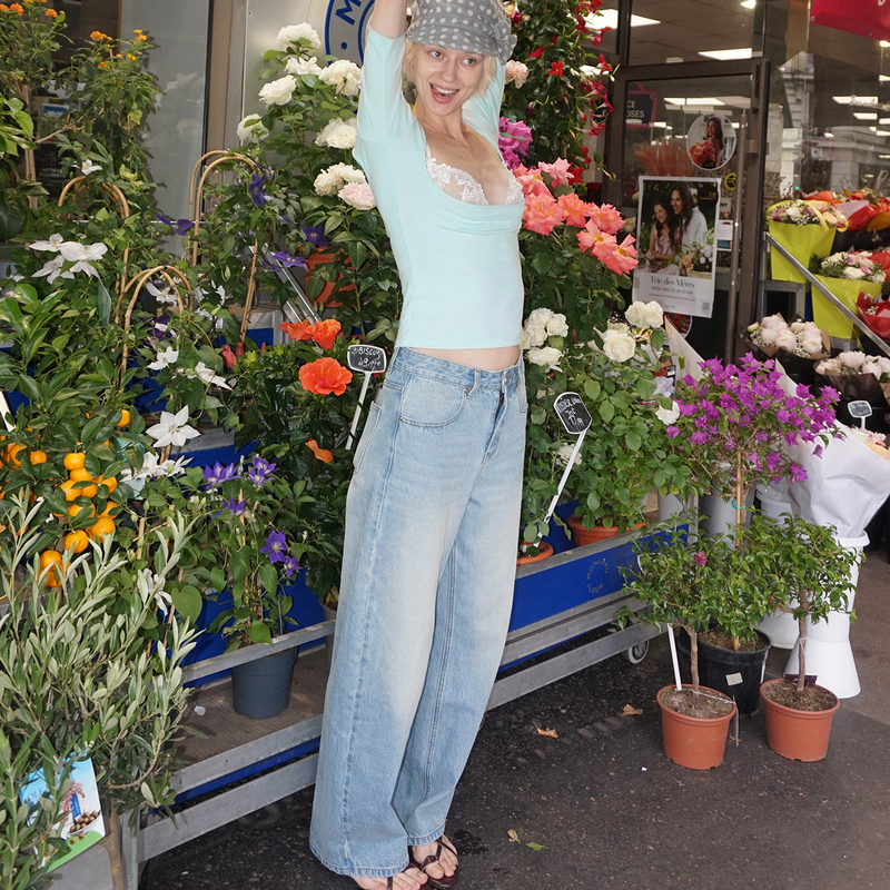 Second Calling Pear-Shaped Magic Pants Light Blue Washed Vintage Embroidered Cocoon-Shaped Loose Wide-Leg Jeans Second Calling Pear-Shaped Magic Pants Light Blue Washed Vintage Embroidered Cocoon-Shaped Loose Wide-Leg Jeans