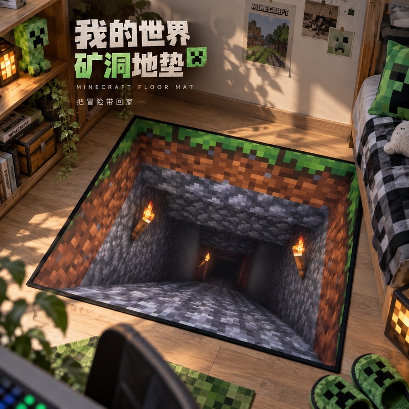 Minecraft Mc Mine Cave Floor Mat 3D Pixel Block Carpet Bedroom Living Room Non-Slip Bedside Game Room Decoration Minecraft Mc Mine Cave Floor Mat 3D Pixel Block Carpet Bedroom Living Room Non-Slip Bedside Game Room Decoration