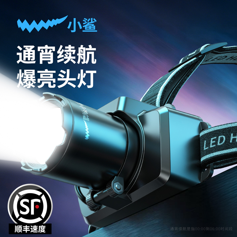 Little Shark Headlamp Outdoor High Brightness Ultra Bright Long-Lasting Head-Mounted Rechargeable Lighting Lamp Td3001
