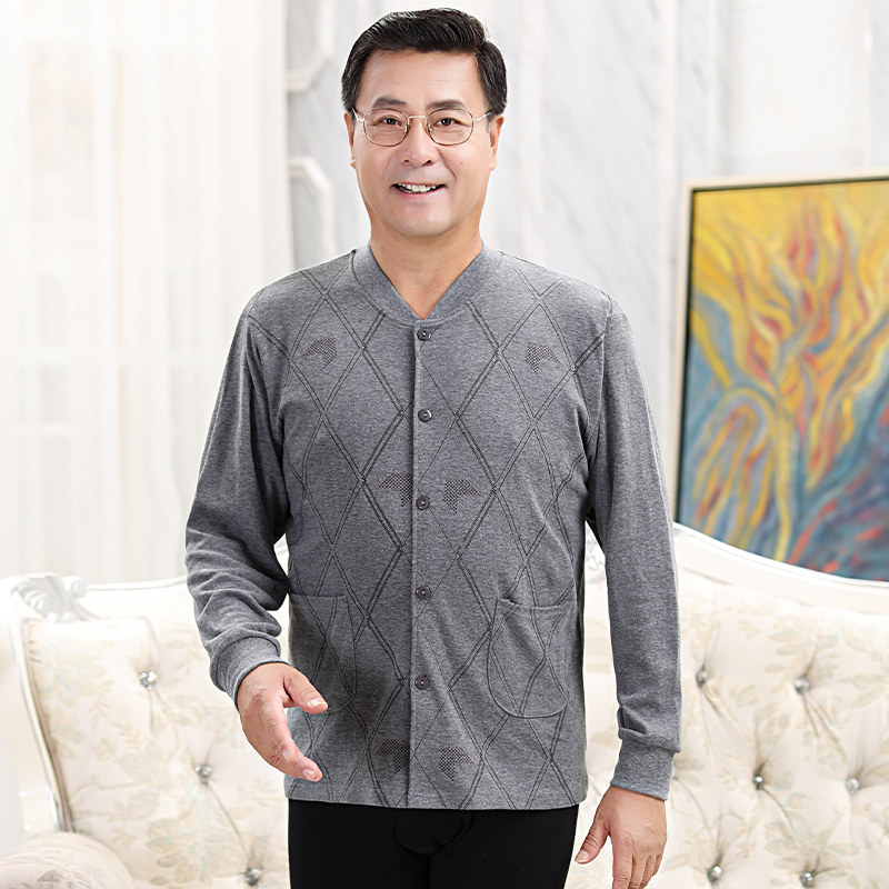 Men's middle aged autumn clothes pure cotton long sleeve cardiovert blouse single layer cotton wool cardiovert cardiovert heating coat