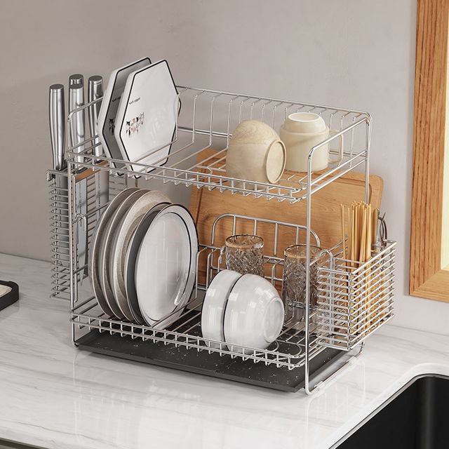 304 stainless steel kitchen dishes sink drain x rack bowl plate chopstick dish washing rack double-layer tableware countertop storage rack