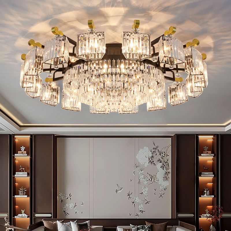 New Chinese-Style Living Room Ceiling Light, Crystal, Elegant and Luxurious, Round, Low-Ceiling, Suitable for Dining Room, Hotel Private Rooms, and Lobby Lighting