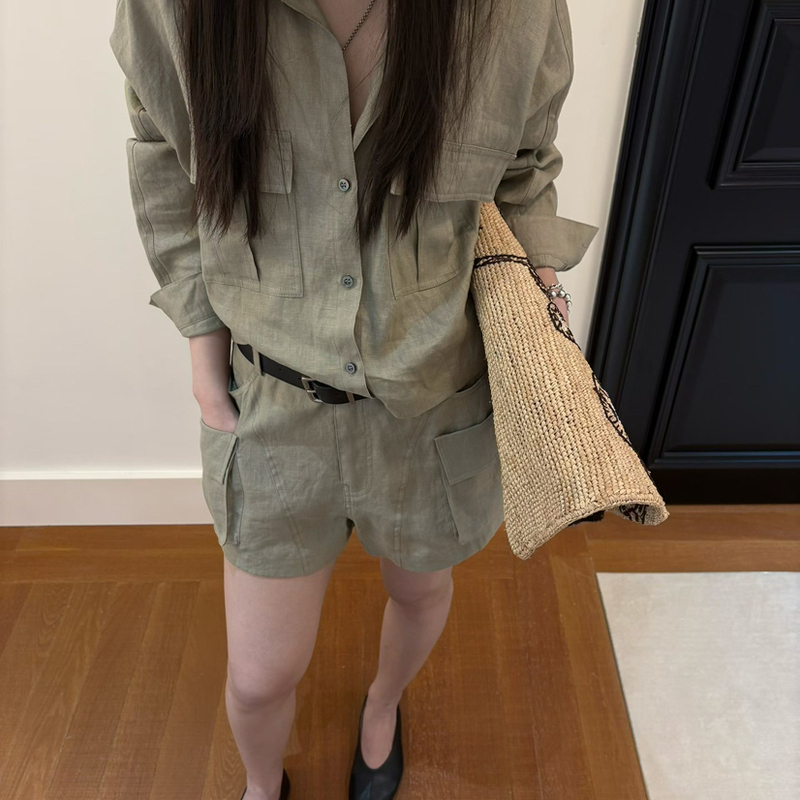 Samomo-26 Summer New Lazy Style Loose Large Pocket Casual Shorts for Women (Without Belt) M60213
