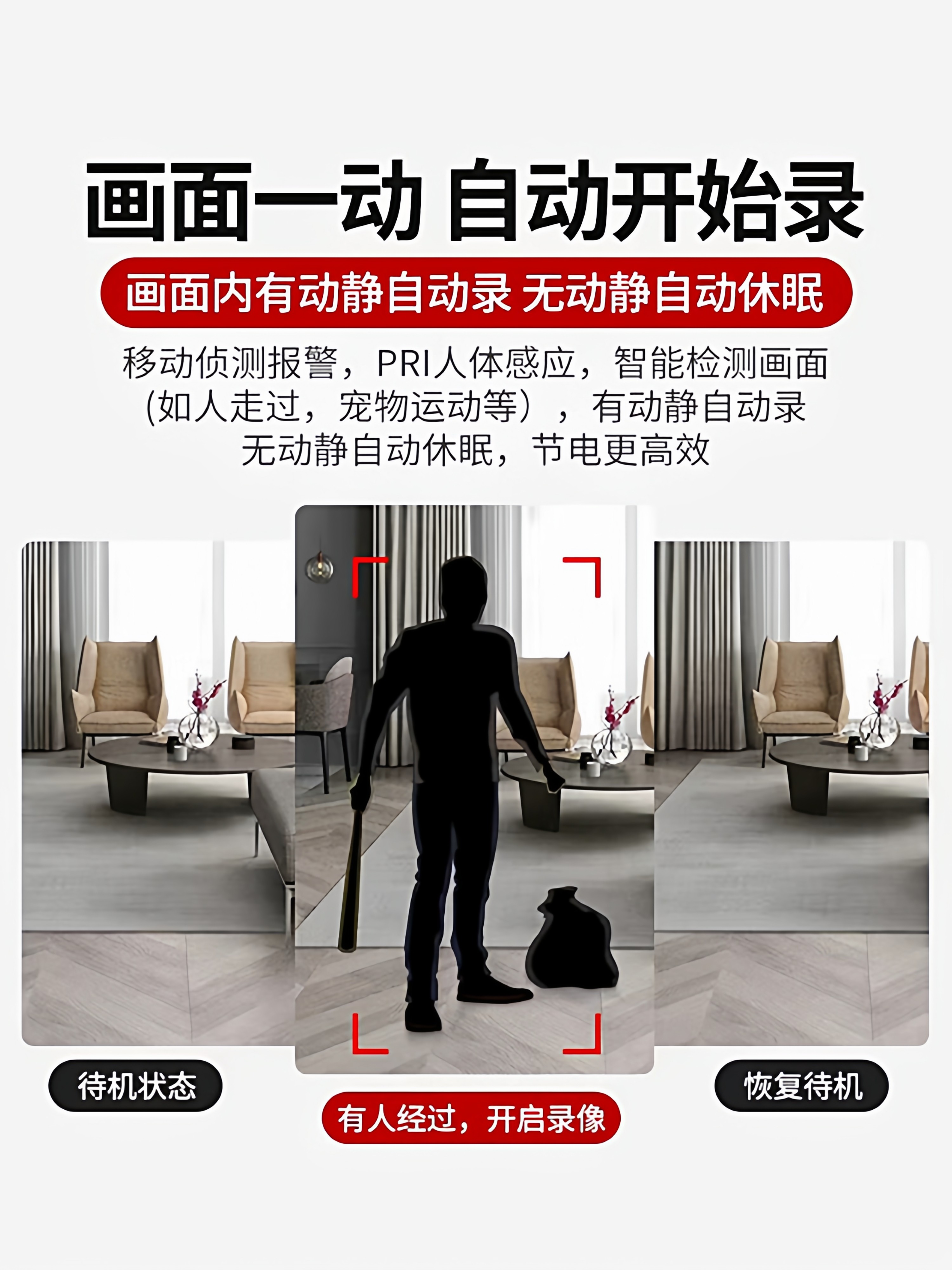 Camera with No Need for Power, Wireless Monitoring for Home Use, Remote Access Via Mobile Phone, Suitable for Indoor and Outdoor Use at Entrance Doors, No Internet Required, Smart Video