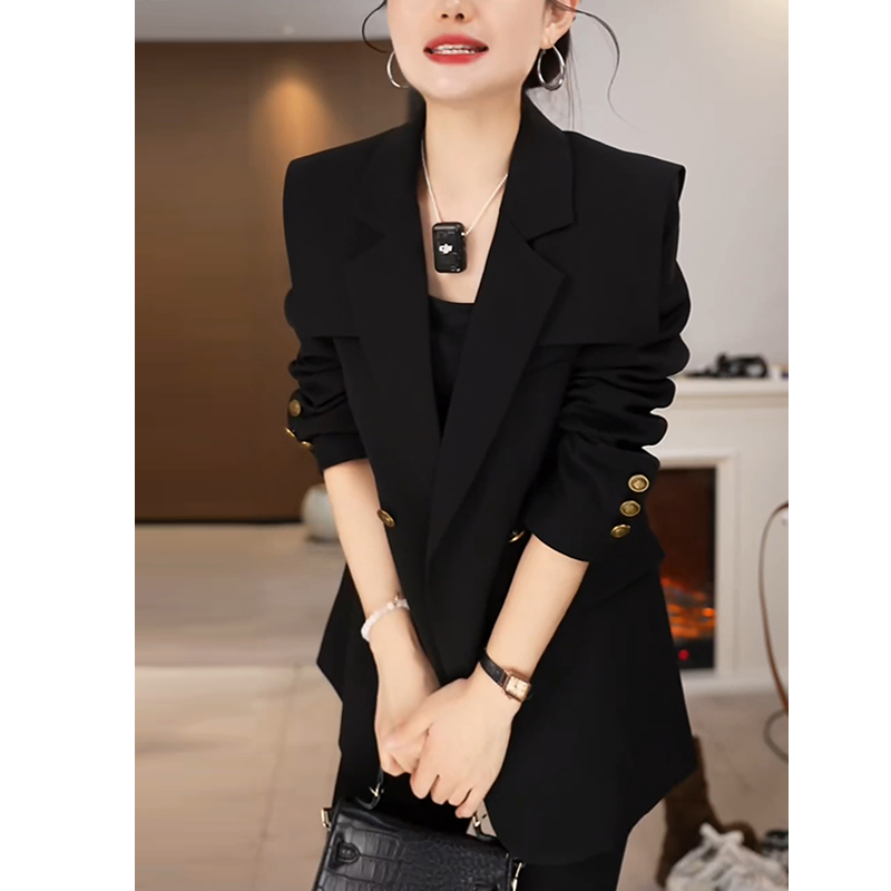 2025 осень и зима, новый темно-синий пиджак с воротником-шалью, женский маленький костюм высокого класса с модным темпераментом, тонкий костюм