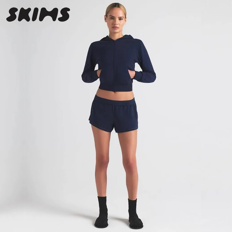 Skims Hire Cotton Jersey Short Zip-Up Jacket Sweatshirt Hoodie Thin Zip-Up Jacket Sweatshirt
