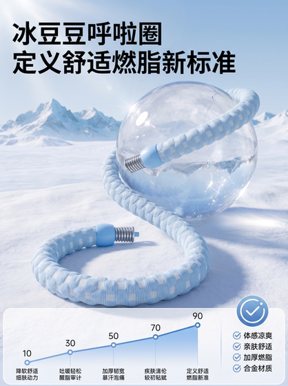 Ice Bean Soft Hula Hoop with Ice Silk Cool Sensation, 3kg Weighted for Abdominal Control, Does Not Hurt the Waist, Breathable, Slimming Belly Fat-Burning Magic Tool