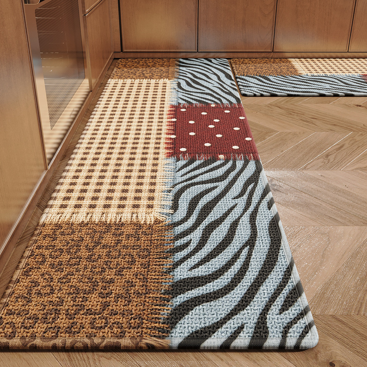 Kitchen floor mat absorbs water and oil, non-slip imitation linen woven floor mat, long strip carpet, stain-resistant, no-wash, wipeable and moisture-proof mat