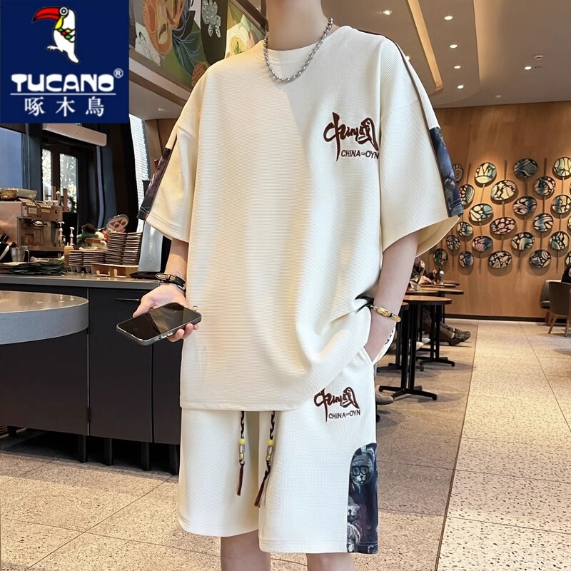 Woodpecker Sportswear Suit for Men 2026 New Summer Casual Chinese Style Large Size Short-Sleeved Shorts Two-Piece Set Woodpecker Sportswear Suit for Men 2026 New Summer Casual Chinese Style Large Size Short-Sleeved Shorts Two-Piece Set