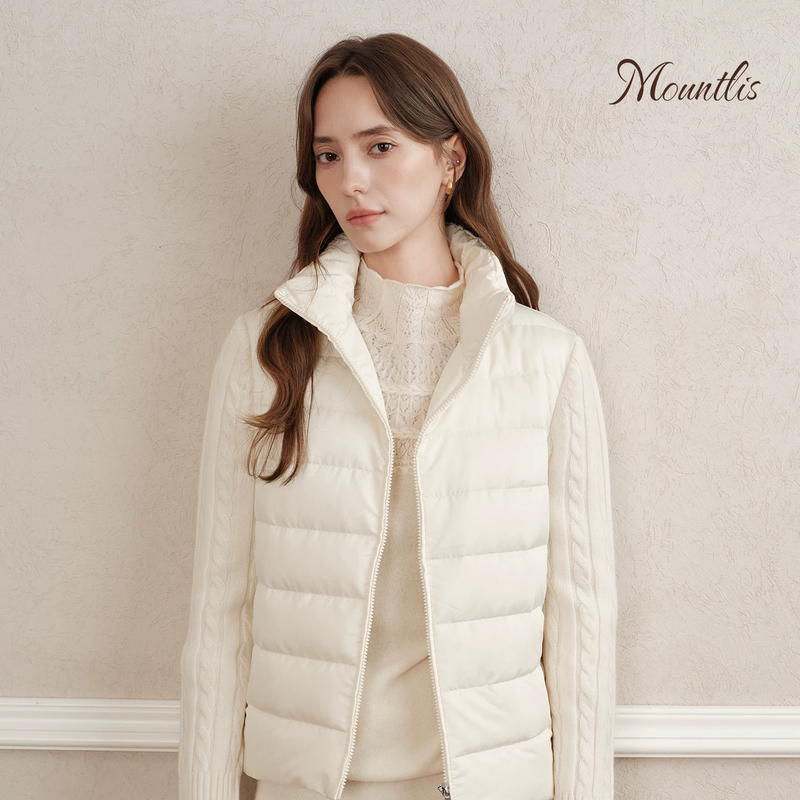 Mountlis [Same Style as Wu Xin] Goose down Jacket with Wool Knit Splicing, Short down Jacket