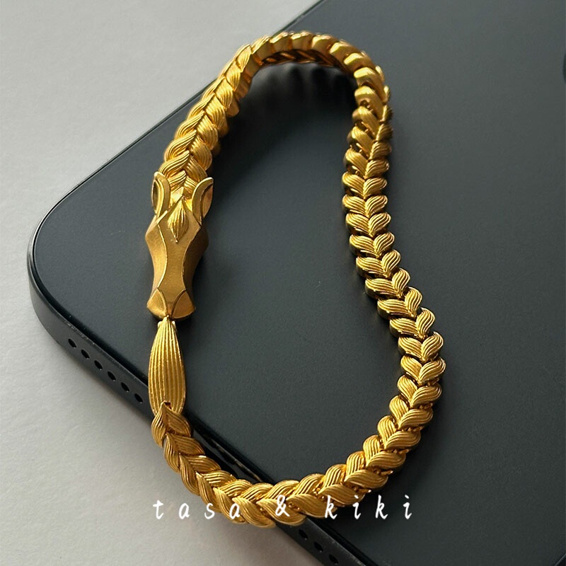 Share！Golden Wheat Ear and Golden Mane Horse Bracelet, Gold Niche Heavy-Duty Zodiac Horse Birth Year Jewelry