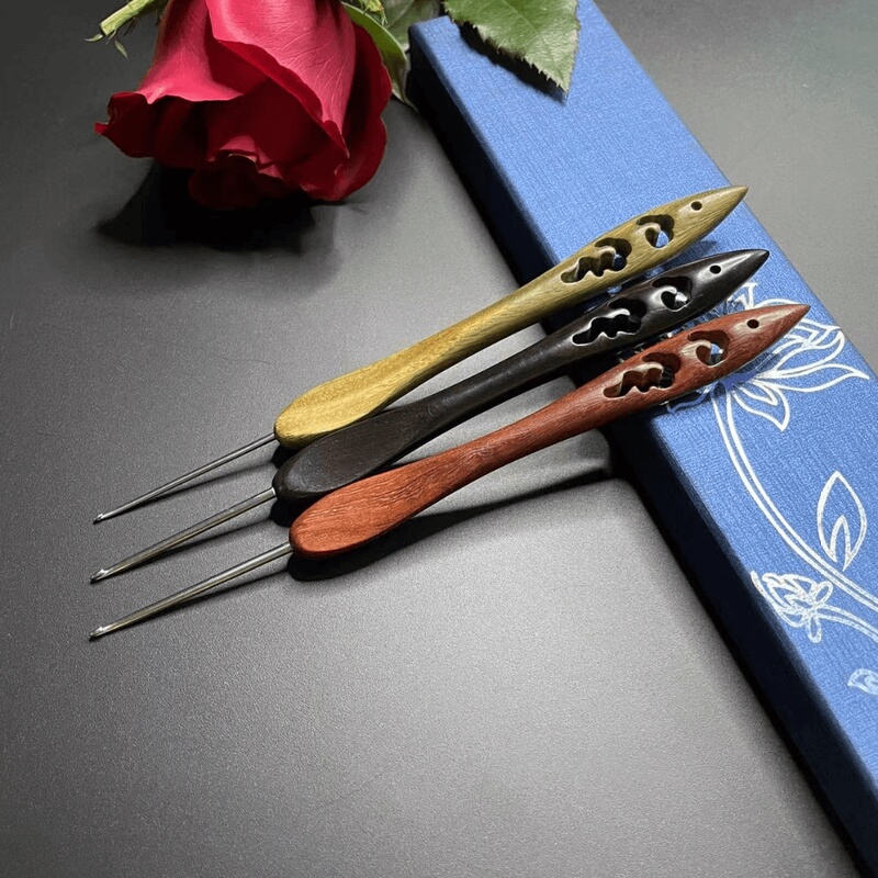 Van Shi Black Ebony Handle Stainless Steel Needle Pure Handmade Household Crochet Doll Scarf DIY Tool