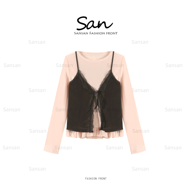 【Sansan】Age-Reducing and Elegant Pullover Long-Sleeve Two-Piece Set with Patchwork Design Dy-80456