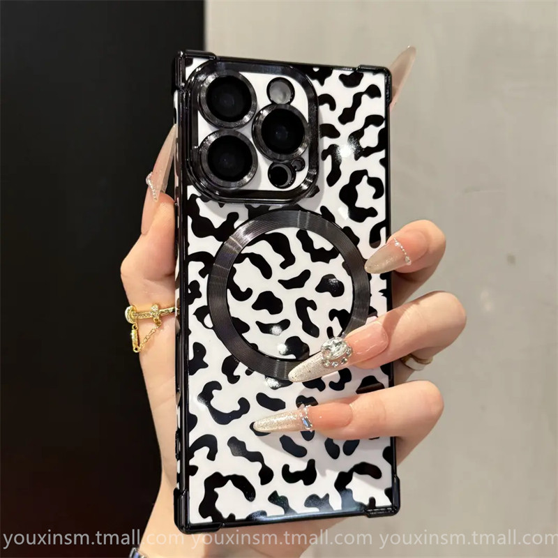 ins High-End Luxury Leopard Print Phone Case Suitable for iPhone 16 Pro, Apple 17, New Model 15 Pro Max, Magnetic 11, Right-Angle 12, Trendy for Women 13, Popular 14 Plus, Internet Celebrity Hot Item 16 Pro Max, Shockproof Cover