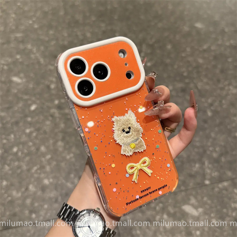 Super Cute Instagram-Style Colorful Polka Dot Embroidered Puppy Phone Case for iPhone 17 Pro, Apple 15, 16 Pro Max, New 13, Trendy 12 for Women, 11 Popular Model, 14 Plus, Shockproof Pro Max Case