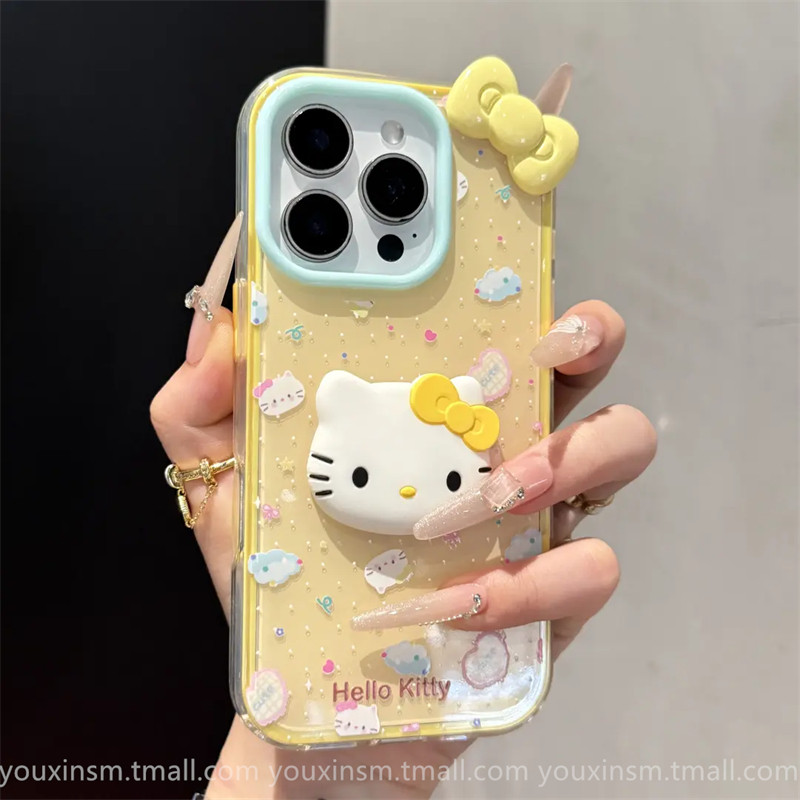 ins Milk-Colored Polka Dot Kt Cat Bow Suitable for Iphone16Promax Apple 17Pm Phone Case 15Promax New Model 11 Internet Celebrity 12 High-End 13 Popular Model for Women Plus Anti-Drop 14Pro
